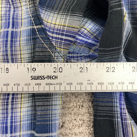 Burnside Shirt Men Medium M Blue Black Purple Plaid Button Up Casual Logo Surfer - Picture 9 of 10